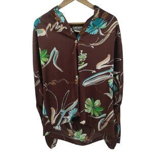 Vintage Napili Hawaiian Brown Mens Popover Shirt Size M 70s Silky Mandarin Retro
